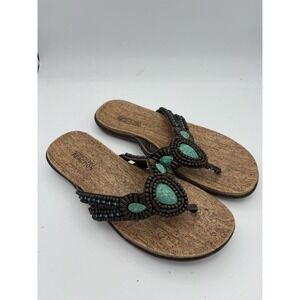 Kenneth Cole Reaction Shoes Womens Size 7.5‎ Brown Beaded Thong Sandals Comfort